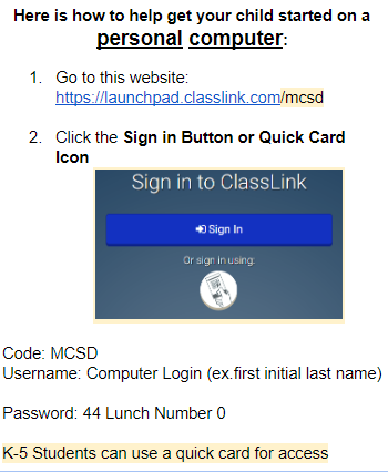 Login instructions. 